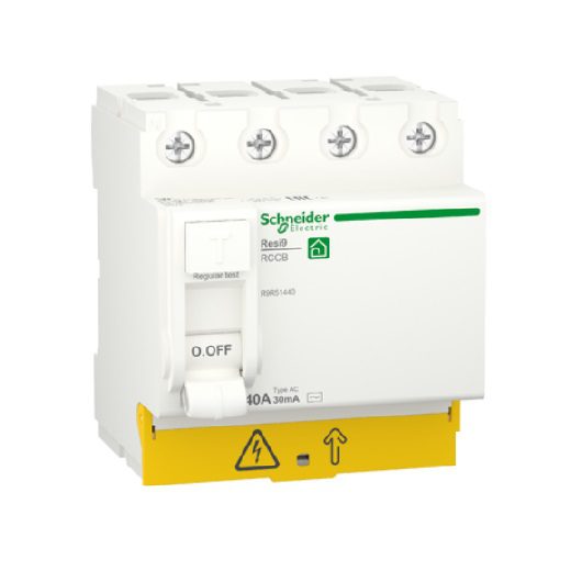 شنايدر, Resi9 قاطع حماية من التسرب الارضي RCCB , رباعي, 30 مللي امبير, 40 امبير