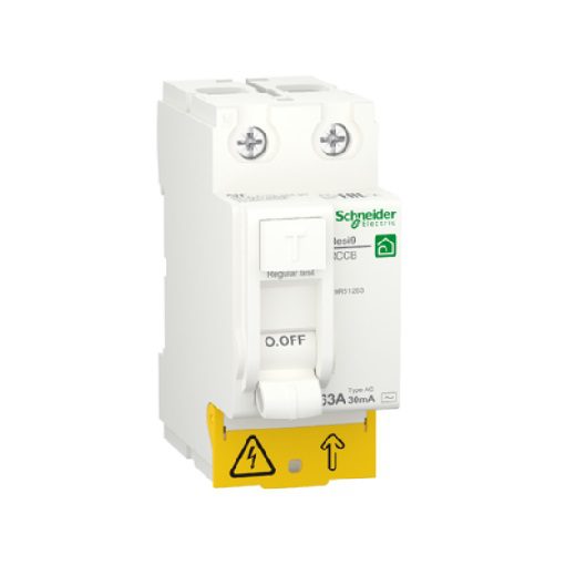 شنايدر, Resi9 قاطع حماية من التسرب الارضي RCCB , ثنائي, 30 مللي امبير, 63 امبير