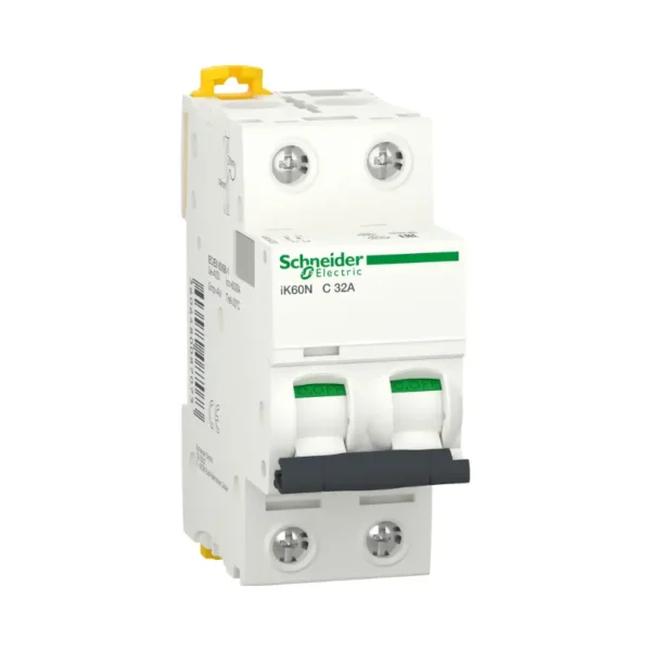 شنايدر A9K24232، قاطع كهرباء مصغر، مفتاح ثنائي القطب، 32 أمبير، Acti9 iK60N، منحنى C، قدرة فصل 6000 أمبير (IEC 60898-1)