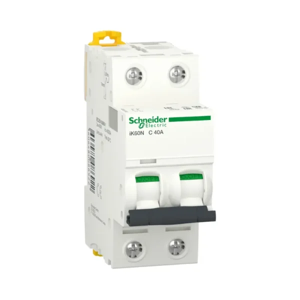 شنايدر A9K24240، قاطع كهرباء مصغر، مفتاح ثنائي القطب، 40 أمبير، Acti9 iK60N، منحنى C، قدرة فصل 6000 أمبير (IEC 60898-1)