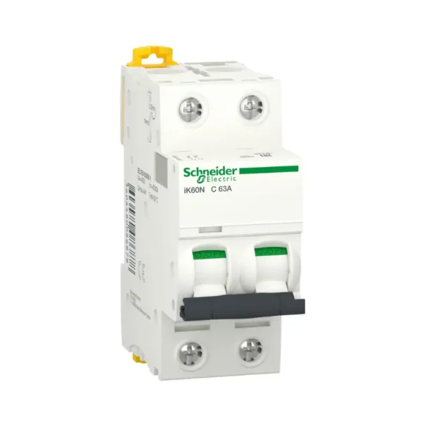 شنايدر A9K24263، قاطع كهرباء مصغر، مفتاح ثنائي القطب، 63 أمبير، Acti9 iK60N، منحنى C، قدرة فصل 6000 أمبير (IEC 60898-1)