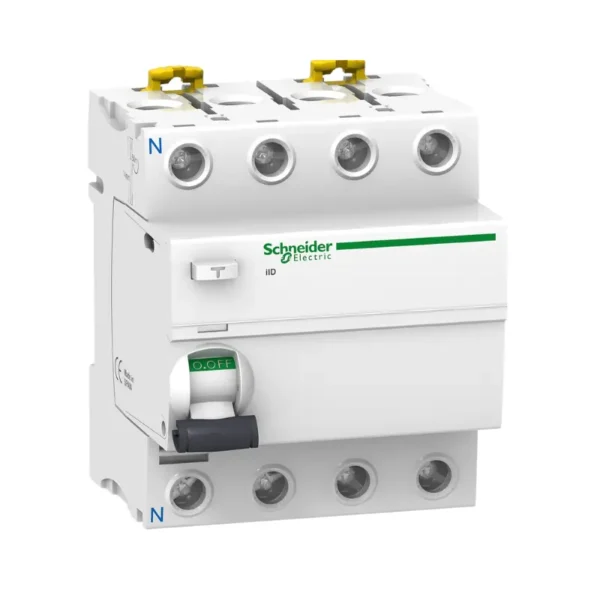 شنايدر A9R41463، قاطع كهرباء للتيار متبقي (RCCB)، اربعة أقطاب، 63 أمبير، Acti9 iID، نوع تيار متردد، 30 مللي أمبير