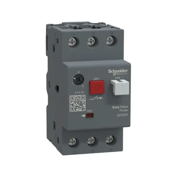 شنايدر GZ1E07، قاطع كهرباء تيار الموتور، 1.6..2.5 امبير، ثلاثي الأقطاب، وحدة فصل مغناطيسية حرارية