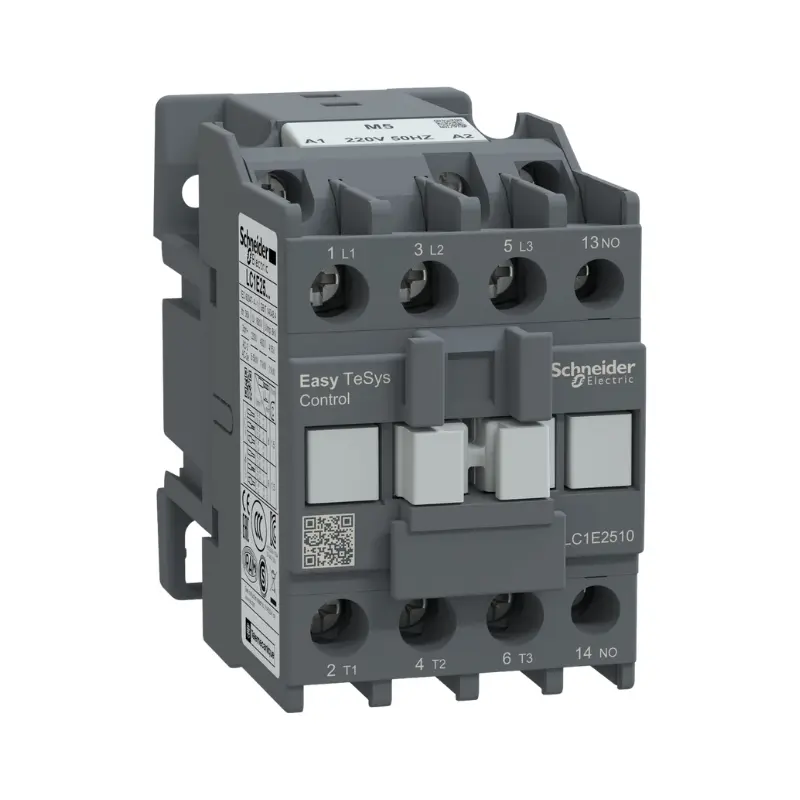 شنايدر LC1E2510M5، قاطع تيار، تحكم سهل بـ TeSys، LC1E، 3P(3NO)، تيار متردد-3، 440 فولت، 25 أمبير، ملف تيار متردد 220 فولت، 50 هرتز، جهة اتصال مساعدة واحدة (1NO)