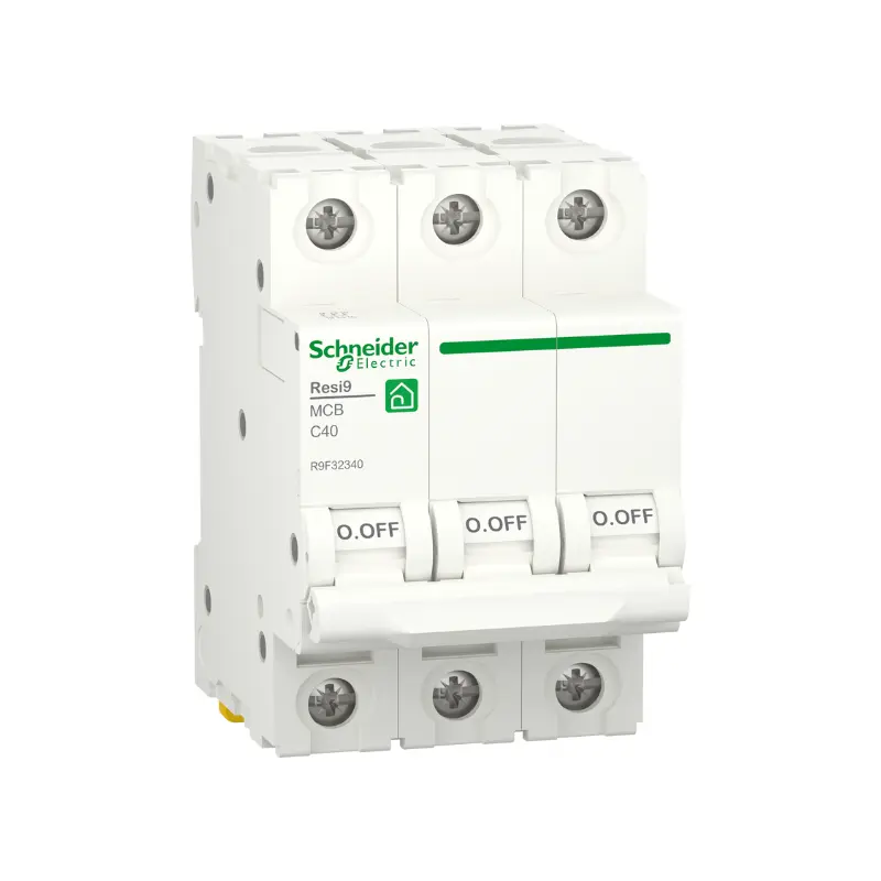 شنايدر R9F32340، مفتاح ثلاثي القطب، 40 امبير، منحني C، قاطع كهرباء، Resi9، قدرة فصل 4500 امبير (IEC/EN 60898-1)